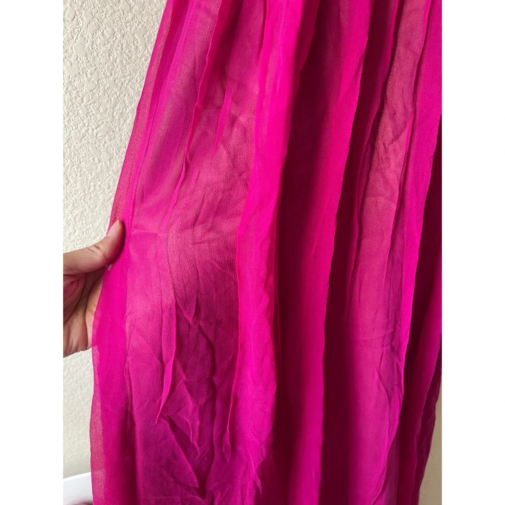 Y2k Adrianna Papell Evening Magenta Pink Beaded Halter Chiffon Gown Dress Xsmall